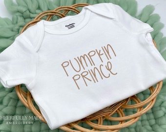 Embroidered Pumpkin Prince Bodysuit, Cute Thanksgiving Bodysuit, First Thanksgiving Outfit, Pumpkin Princess, Funny Fall Baby Outfit