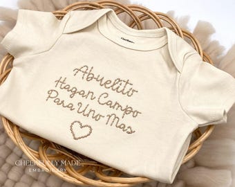 Embroidered Abuelito Hagan Campo Para Uno Mas Bodysuit, Hola Abuelitos Baby Bodysuit, Spanish Pregnancy Announcement, Abuelito Abuelita Gift
