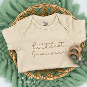 Embroidered Littlest Groomsman Bodysuit, Cute Baby Groomsman Bodysuit, Ring Bearer Proposal Bodysuit, Wedding Bodysuit, Wedding Baby Gift