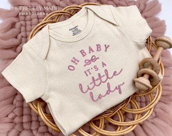 Embroidered Oh Baby It’s a Little Lady Bodysuit with a Bow, Cute Baby Girl Announcement, Baby Girl Gender Reveal, Little Lady Bodysuit Gift