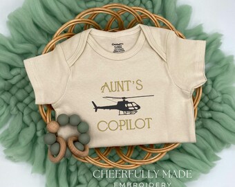 Embroidered Helicopter Aunt’s Copilot Bodysuit, Helicopter Pilot, Auntie is a Helicopter Pilot, Pregnancy Announcement, Pilot Baby Gift
