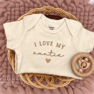 Embroidered I love my Auntie Bodysuit, Baby Announcement to Aunt, Auntie Pregnancy Announcement, Hello Auntie Hi Aunt, Aunt Gift 9