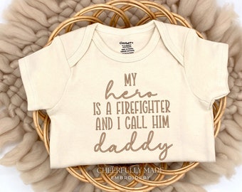 Embroidered My Hero is a Firefighter and I call him Daddy Bodysuit, Firefighter Baby Gift, Baby gift for a Firefighter, Custom Bodysuit