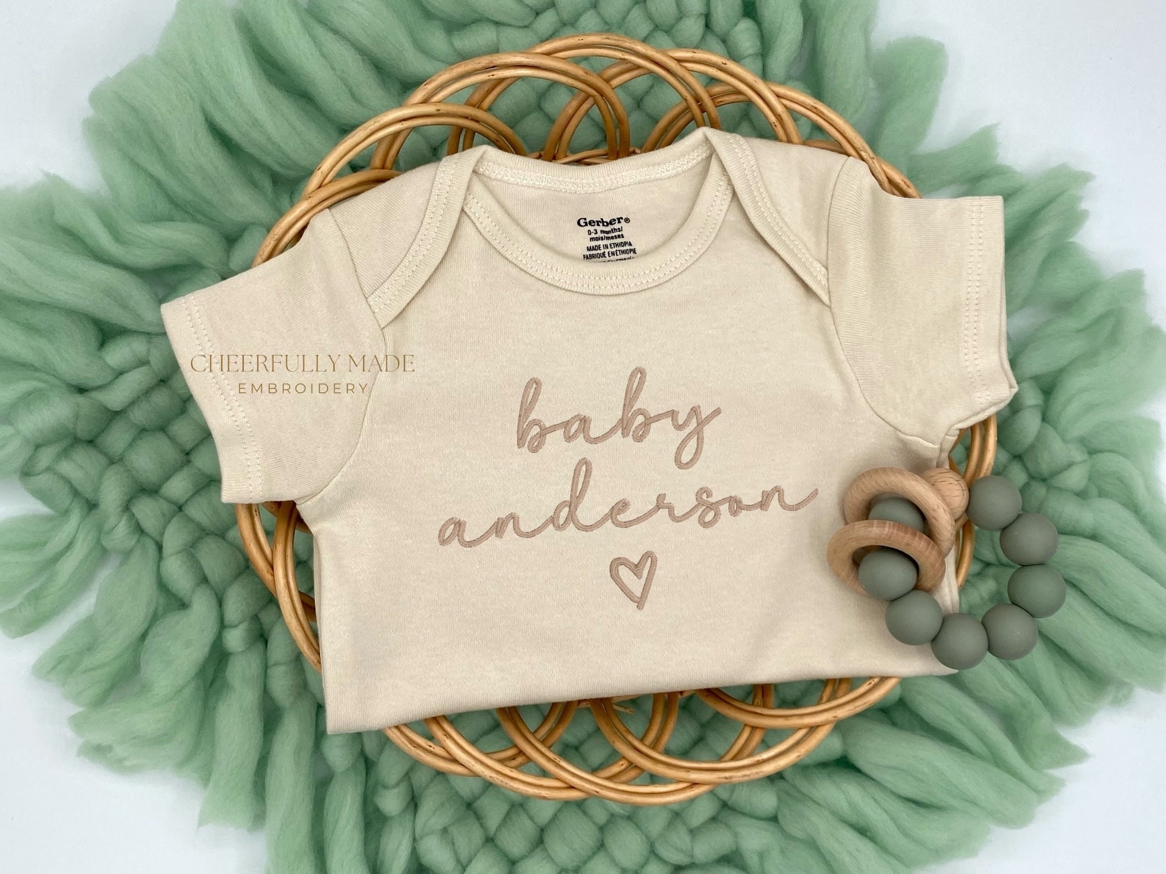 Embroidered Personalized ONESIES® Brand, Pregnancy Announcement Bodysuit, Custom ONESIES® Brand with Name Heart, Script Name Bodysuit 701