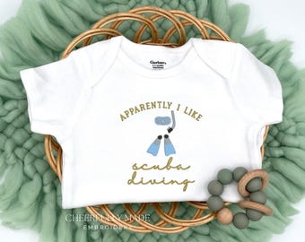 Embroidered Apparently I Like Scuba Diving Bodysuit, Funny Snorkeling Tee, Snorkeling Pregnancy Reveal Grandparents Pregnancy Announcement