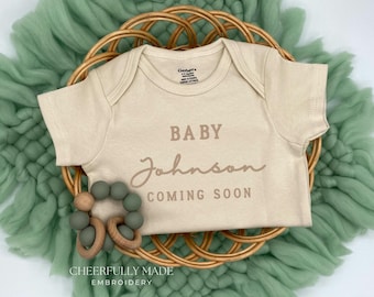 Embroidered Personalized ONESIES® Brand, Pregnancy Announcement Bodysuit, Custom ONESIES® Brand with Name Heart, Script Name Bodysuit 701