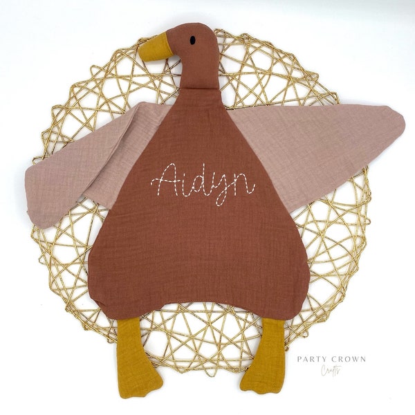 Embroidered Goose Lovey • Cute Comfort Blanket • Personalized Duck • Baby Shower Gifts • Animal Lovey • Embroidered Name on Blanket • Lovey
