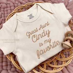 Embroidered Favorite Great Auntie Bodysuit, Personalized Great Aunt, Custom Great Auntie, Pregnancy Announcement for Auntie, Great Aunt Gift