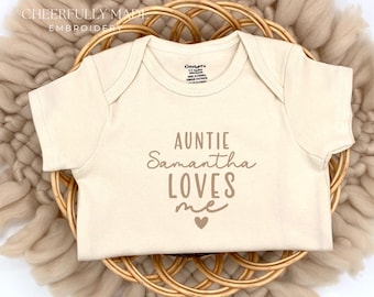 Embroidered Auntie Loves Me Bodysuit, Personalized Aunt ONESIES® Brand, Custom Aunt Shirt, Baby Shower Gift from Auntie, Aunt Baby Gift