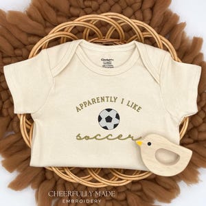 Embroidered Apparently I Like Soccer Bodysuit, Funny Soccer Tee, Soccer Pregnancy Reveal Grandparents Pregnancy Announcement Soccer babyGift