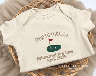 Embroidered New to the Club Est Tee Time, Golf Baby Clothing, Golf Pregnancy Reveal, Golf Bodysuit, Grandparents Pregnancy Announcement