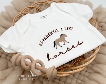 Embroidered Apparently I Like Horses Bodysuit, Funny Horses Bodysuit, Horse Pregnancy Reveal Grandparents Pregnancy Announcement Horse Lover