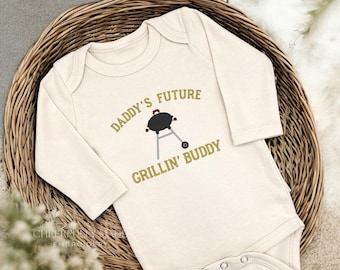 Embroidered Daddy’s Future Grillin’ Buddy Bodysuit, Pregnancy Reveal to Daddy, Pregnancy Announcement with Grill, Father’s Day Baby Reveal