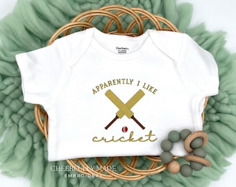 Embroidered Apparently I Like Cricket Bodysuit, Funny Cricket Tee, Cricket Pregnancy Reveal Grandparents Pregnancy Announcement Cricket Gift