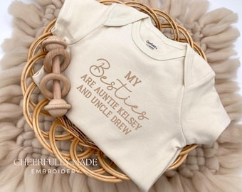 Embroidered My Besties are Auntie and Uncle Bodysuit, Pregnancy Announcement for Aunt and Uncle, Cute Aunt Uncle Gift, Pregnancy Reveal Gift