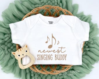 Embroidered Newest Singing Buddy Bodysuit, Funny Singing Pregnancy Announcement, Choir Bodysuit, Future Singer, Baby Shower Gift, Music Love