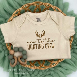 Embroidered New To The Hunting Crew Bodysuit, Pregnancy Announcement to Husband, Hunting Baby Announcement, Baby Shower Gift Hunting Theme