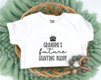 Embroidered Grandpa’s Future Hunting Buddy, Bear PAW Hunting ONESIES® Brand, Pregnancy Announcement to Grandpa, Hunting Baby Announcement