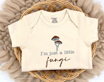 Embroidered I’m just a little fungi Bodysuit, Funny Mushroom Bodysuit, Cute Cottagecore Bodysuit, Baby Boy Gift, Baby Shower Gift, Fun Guy