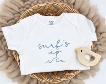 Embroidered surf’s up Bodysuit, Cute Bodysuit, Summer Bodysuit Beach Baby Vacation Bodysuit, Summer Baby Shower Gift, Surfing Bodysuit Waves