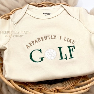 Embroidered Apparently I Like Golf Bodysuit, Funny Golf Bodysuit, Golf Pregnancy Reveal, Golf Clothing, Grandparents Pregnancy Announcement