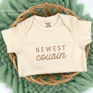 Embroidered Newest Cousin ONESIES® brand,  New to the Cousin Crew Bodysuit, Cousin Baby Embroidered Onesies®  Cousin Baby Announcement Gift