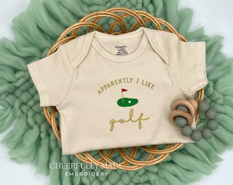 Embroidered Apparently I Like Golf Bodysuit, Funny Golfing Tee, Golfer Pregnancy Reveal Grandparents Pregnancy Announcement Golf baby Gift
