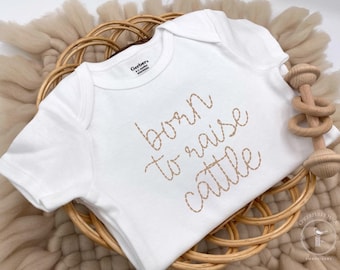 Embroidered Born to Raise Cattle Bodysuit, Cute Little Farmer Bodysuit, Farm Baby Announcement, Future Cattle Farmer, Farm Baby Shower Gift