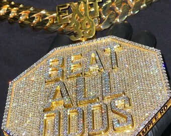 BEAT All ODDS Letter Hip Hop Pendant, Moissanite/CZ Diamond 925 Sterling Silver Pendant, Personalize Hip Hop Jewelry, 14K Yellow Gold Over