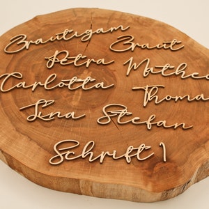 Platzkarten, Tischnamen, Tischkarten, Namensschild, Schriftzug personalisiert für Hochzeit, Geburtstag, Taufe, Tischdekoration aus Holz