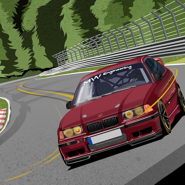 Realistische, personalisierte Illustration von deinem Auto - Tuning, Motorsport, Nürburgring, Nordschleife mit oder ohne Hintergrund