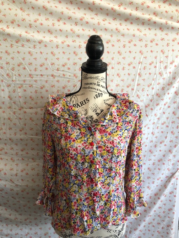 Vintage 1990's Tess 100% Silk Pink Rose Floral Bl… - image 1