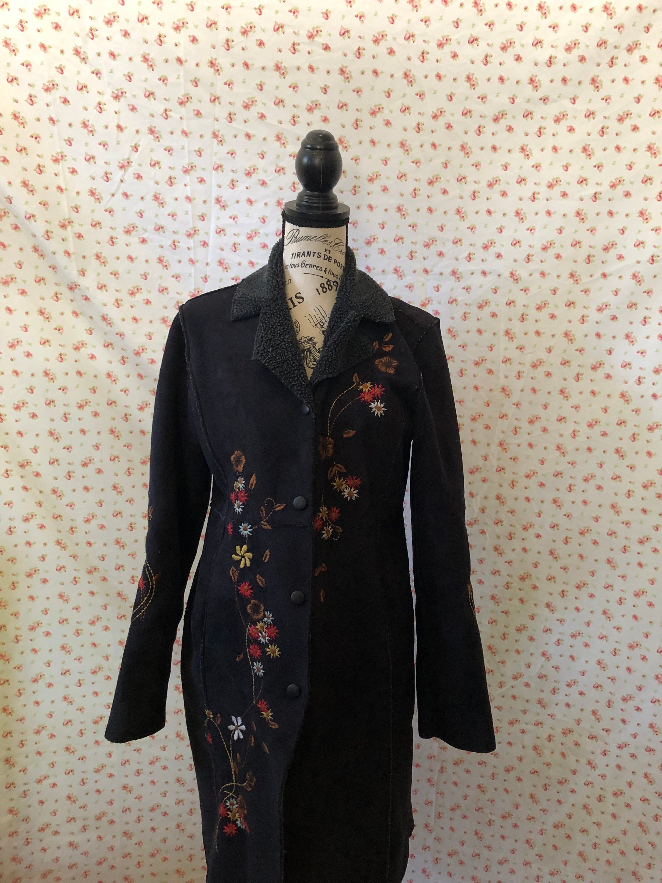 Vintage DB Sport Faux Black Floral Embroidered Shearling Jacket - Etsy