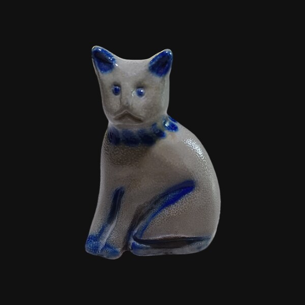 Beaumont Brothers Pottery Cat BBP Vintage Blue and Gray Salt Glazed Pottery Made in 1996 Signed and Dated on the Bottom