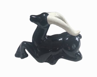 Mid-Century Modern Antelope MCM Rare Black and White Ceramic