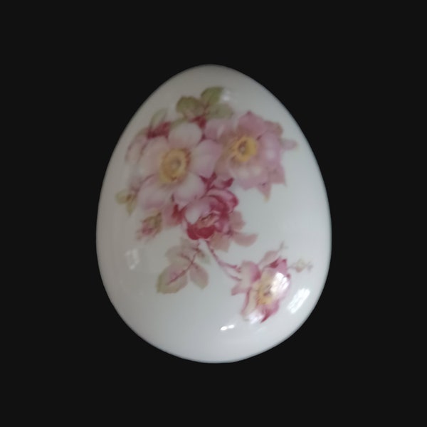 Vintage Easter Egg German Porcelain Gerold Porzellan Egg Trinket Box Wild Roses Design Gold Trim Lidded Box Easter Decor Gift