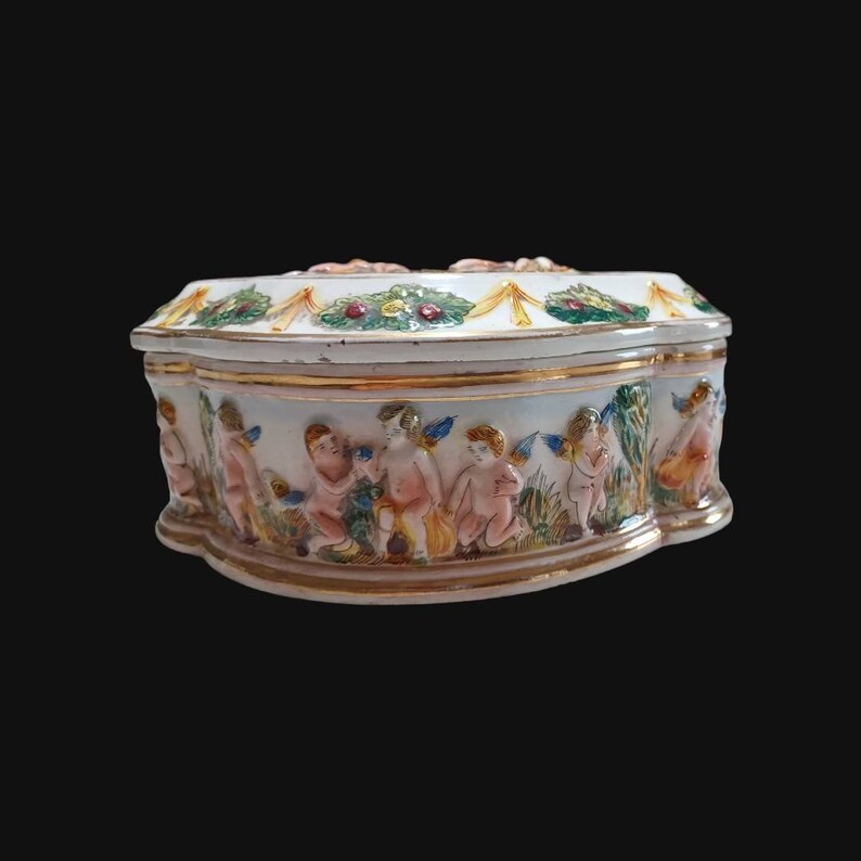 Large Capodimonte Trinket Jewelry Box Handpainted Porcelain Etsy