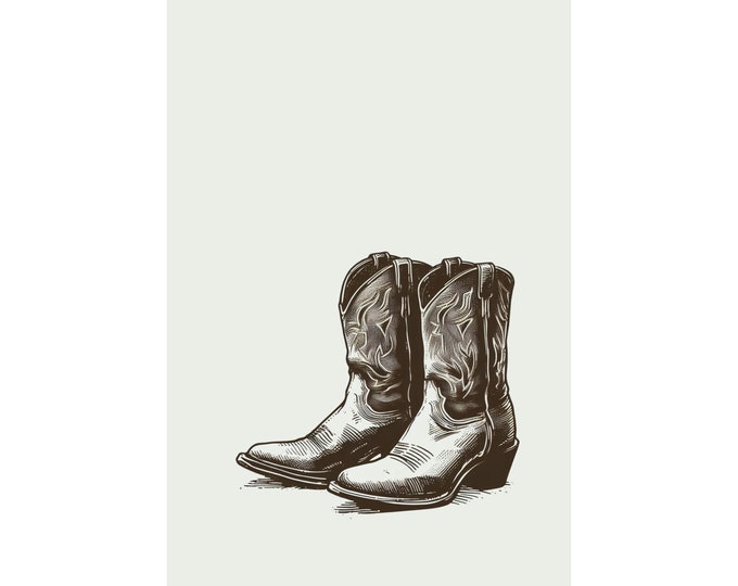 Illustrated Cowboy Boots Print - Western Wall Art