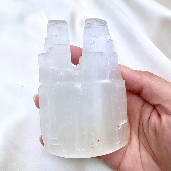 Selenite Satin Spar Twin Tower Crystal