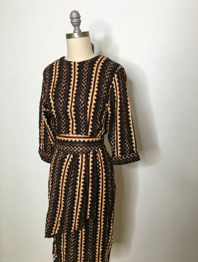 Vintage 80s Piccalino Petites Brown Sheath Dress Size Extra Small