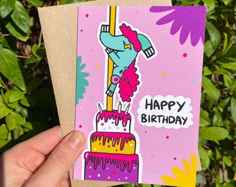 POLE DANCING UNICORN birthday card | unicorn card pole dancing pole dance unicorn card, A6 personalised