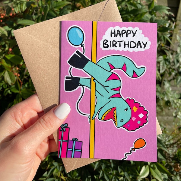 POLE DANCE T-REX Birthday Card | badass card, funny birthday card, pole dance card, pole dancing, pole dancer card, A6 personalised