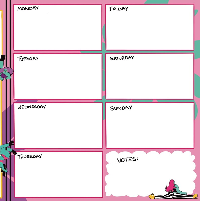WEEKLY PLANNER Printable A4 Size Fun, Colourful Quirky Art Digital ...