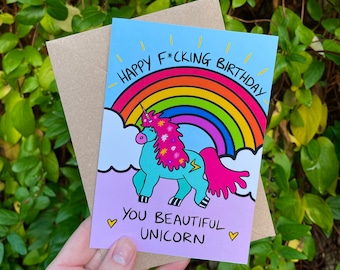 HAPPY F*CKING BIRTHDAY You Beautiful Unicorn | unicorn card, sweary birthday card, unicorn birthday card, quirky cards, A6 personalised