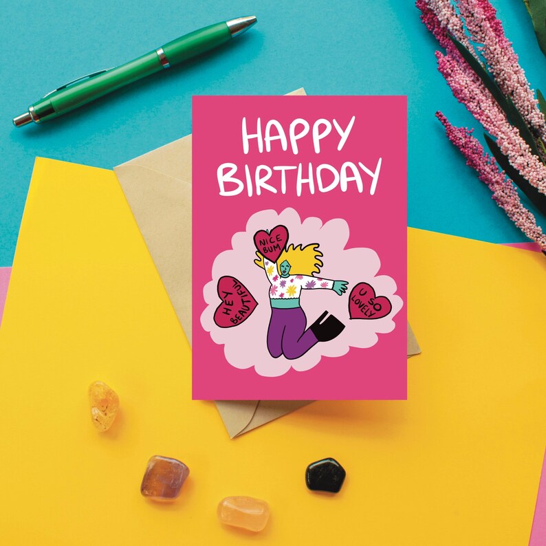 POSITIVE VIBES Happy Birthday card empowering birthday card, kindness, female empowerment, compliments card, A6 personalised image 1