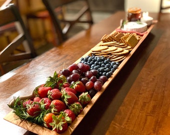 Dough Bowl, Wooden Charcuterie Board, Wood Food Platter, Serving Tray, Bread Dish, Candle Holder, Centerpiece, 42 Inches Long.