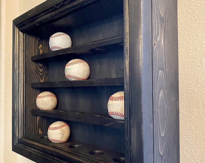 Baseball Display Case, Memorabilia Display, Baseball Cabinet, Wood Display Box, Enclosed Ball Shelf, Baseball Collection Display, 20 balls