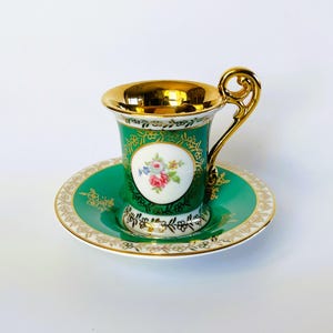 Vintage Mokka Kopp och Fat Empire Style Grönt Guld Bremer & Schmidt Thüringen (1970-talet)