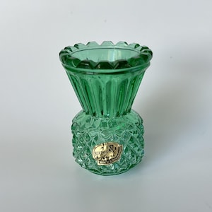 Bohemia Uranium Glas Minivas Grönt Pressat Glas UV Glöd Vintage Dekor