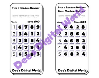 Wählen Sie eine Zufallszahl Mini Challenges Printable (geringes Einkommen)